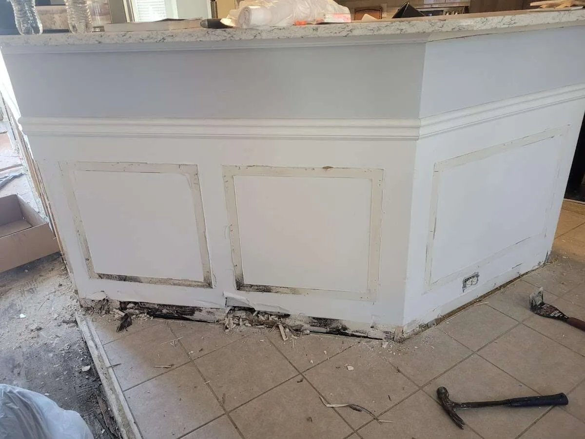 Water damage and mold on kitchen during Sewage Cleanup & Sanitation in Triana